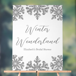 Silver Snowflake Winter Bridal Shower Acrylic Sign