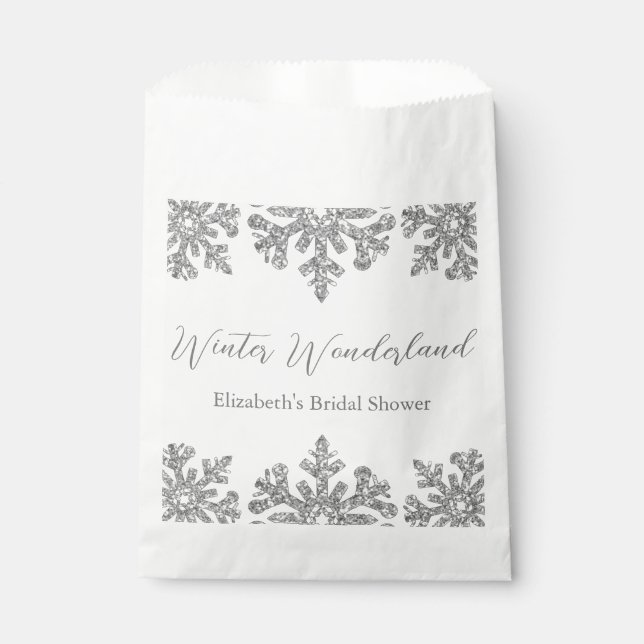 Silver Snowflake Winter Bridal Shower Favour Bag (Front)