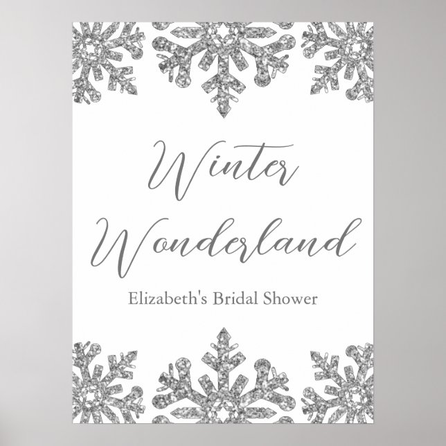Silver Snowflake Winter Bridal Shower Poster (Front)