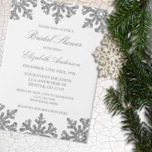 Silver Snowflake Winter Bridal Shower Vellum Invitations