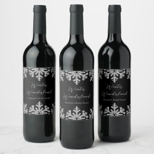 Silver Snowflake Winter Bridal Shower Wine Label