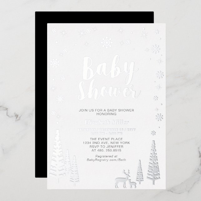 Silver Snowflake Winter Forest Baby Shower Foil (Front/Back)