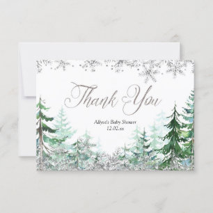 Silver Snowflake Winter Forest Thank You Card