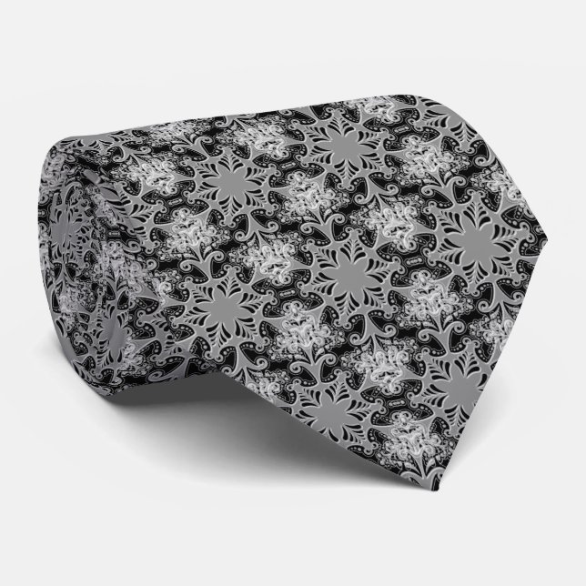 Silver Snowflake Winter Holiday Black Abstract  Tie (Rolled)