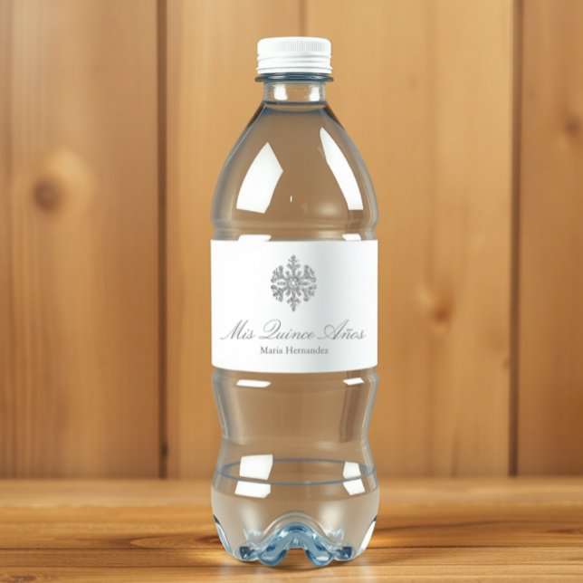 Silver Snowflake Winter Quinceanera Water Bottle Label (Creator Uploaded)