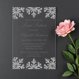 Silver Snowflake Winter Sweet 16 Acrylic Invitations