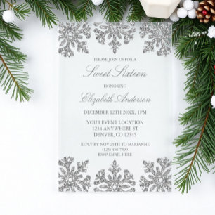 Silver Snowflake Winter Sweet 16 Acrylic Invitations