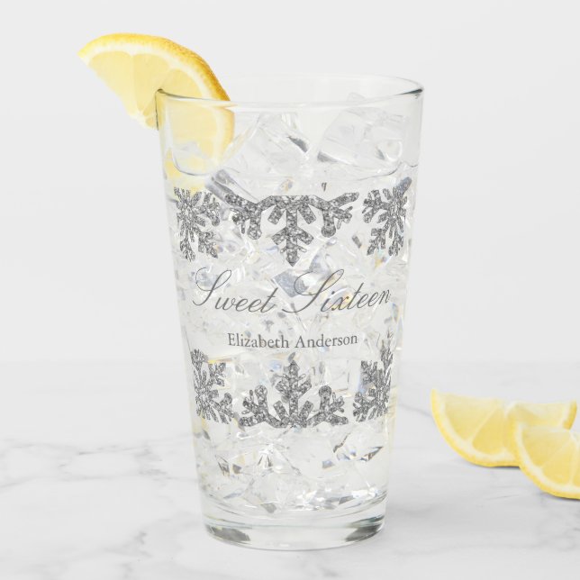 Silver Snowflake Winter Sweet 16 Glass (Front Ice)