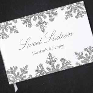 Silver Snowflake Winter Sweet 16 Guest Book