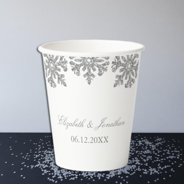 Silver Snowflake Winter Wedding Paper Cups (Creator Uploaded)