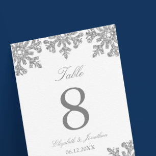 Silver Snowflake Winter Wedding Table Number