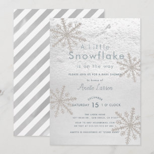 Silver Snowflake Winter White Baby Shower Invitation