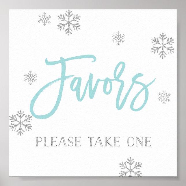 Silver Snowflakes and Blue Chic Favour Sign (Front)