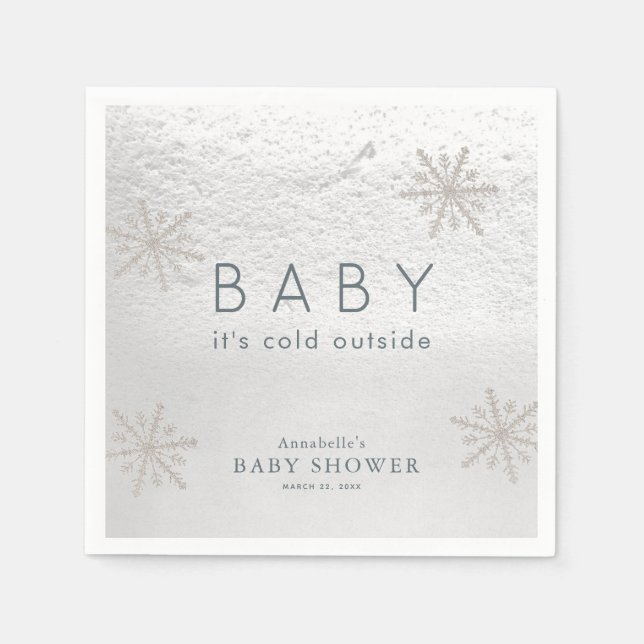 Silver Snowflakes Baby Shower Napkin (Front)