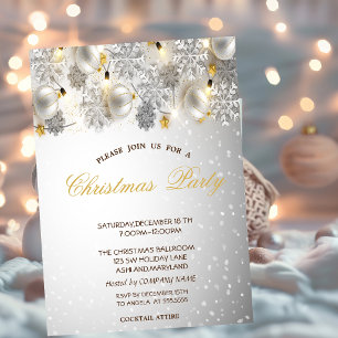 Silver Snowflakes,Balls Company Christmas Party Invitation