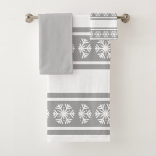 Silver Snowflakes   Bath Towel Set