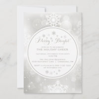 SILVER SNOWFLAKES BOKEH CHRISTMAS PARTY INVITATION