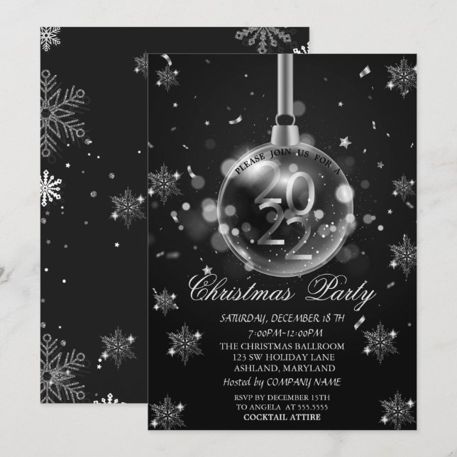 Silver Snowflakes, Christmas Ball 2022 Party Invitation (Front/Back)