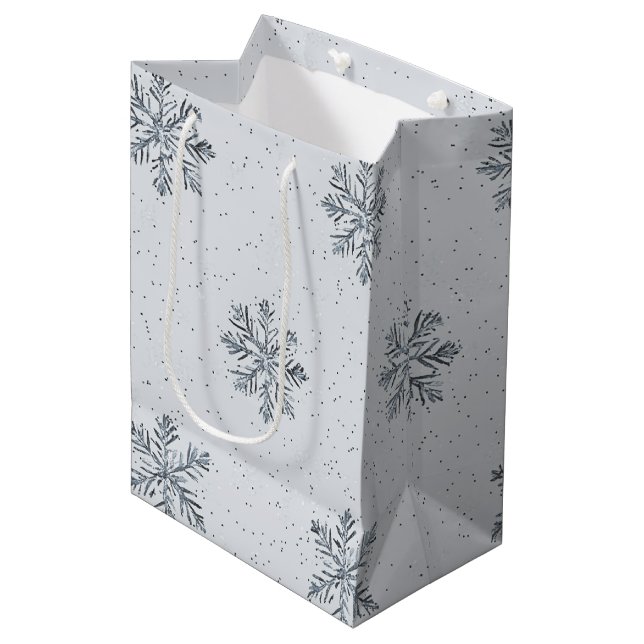 Silver Snowflakes Christmas  Medium Gift Bag (Front Angled)
