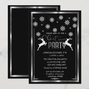 Silver Snowflakes,Deer Company Christmas Party Invitation