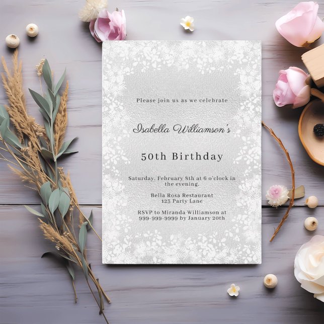 Silver snowflakes elegant winter birthday invitation (Creator Uploaded)