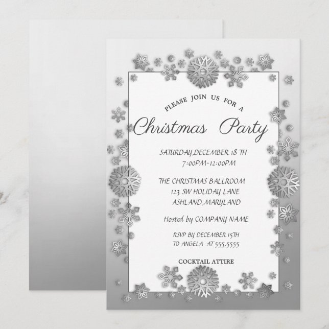 Silver Snowflakes,Frame  Corporate Christmas Party Invitation (Front/Back)