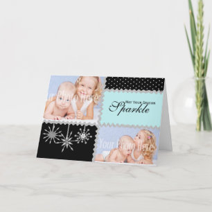 Silver Snowflakes Ice Blue Photo Greeting Holiday Card