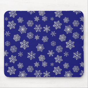 Silver snowflakes on a dark blue background mouse pad