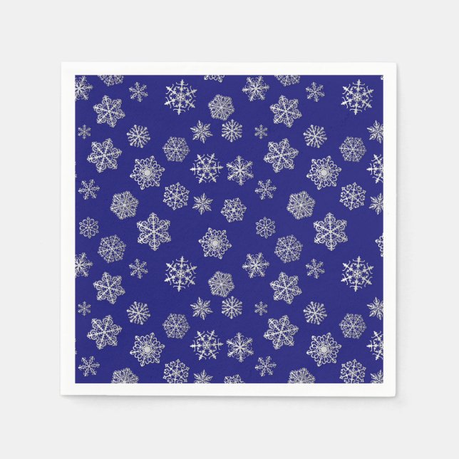 Silver snowflakes on a dark blue background napkin (Front)