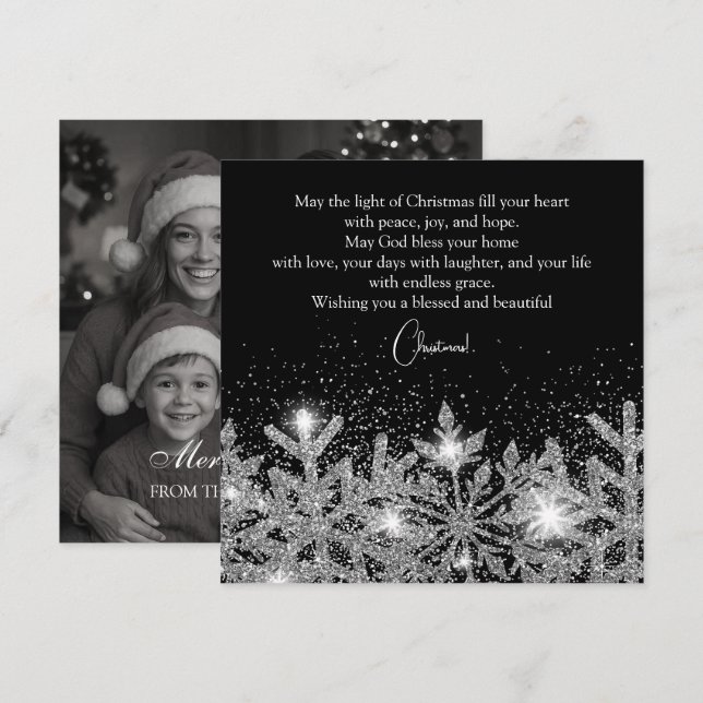 Silver Snowflakes on a Midnight Sky Holiday Card (Front/Back)