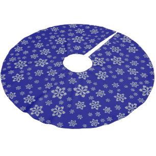 Silver Snowflakes on Blue Brushed Polyester Tree Skirt