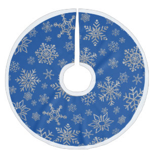 Silver Snowflakes on Blue Christmas Brushed Polyester Tree Skirt