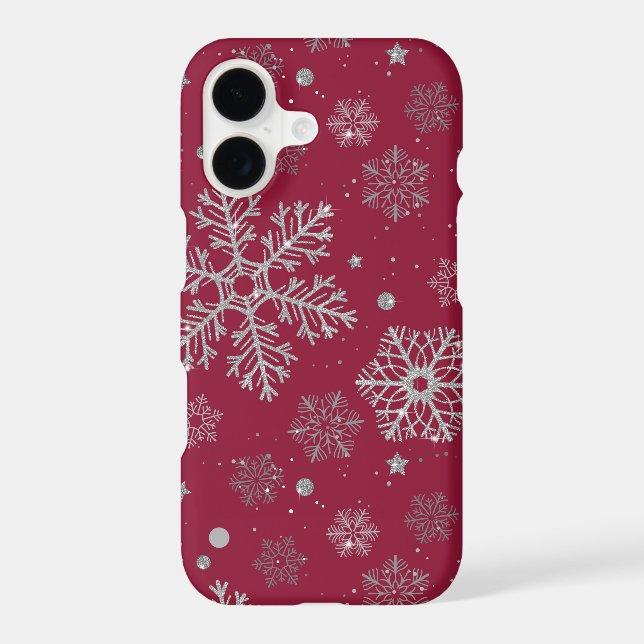 Silver snowflakes on dark red (Back)