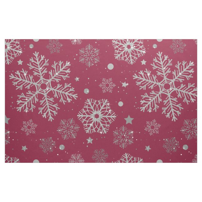 Silver snowflakes on dark red fabric (Fat Quarter)