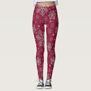 Silver snowflakes on dark red leggings