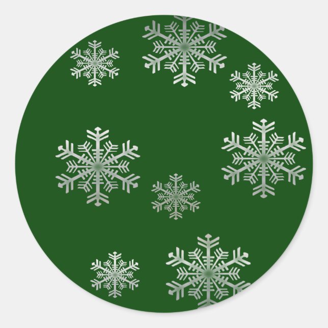 Silver Snowflakes on Green - Winter Stickers (Front)