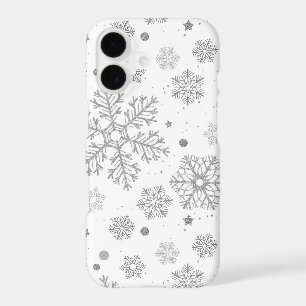 Silver snowflakes on white