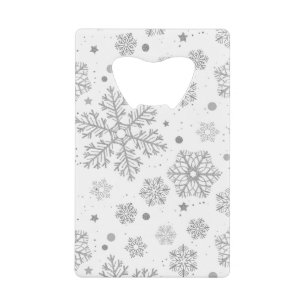 Silver snowflakes on white credit card bottle opener