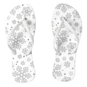 Silver snowflakes on white flip flops