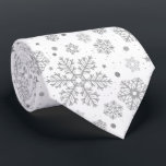 Silver snowflakes on white tie<br><div class="desc">Hand- drawn silver snowflakes on a white background</div>