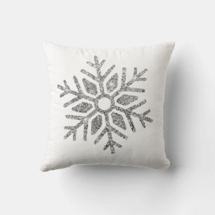 Silver Snowflakes on Winter White Throw Pillow