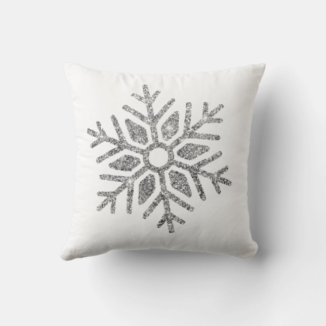 Silver Snowflakes on Winter White Throw Pillow (Back)
