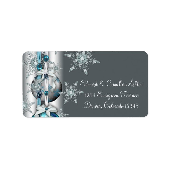 Silver Snowflakes Ornaments Christmas Label (Front)
