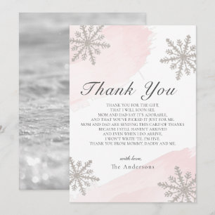 Silver Snowflakes Pink Baby Shower Thank You Card