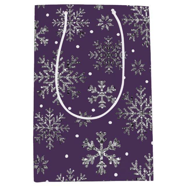 Silver Snowflakes Purple Pattern Medium Gift Bag (Front)