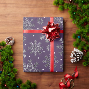 Silver Snowflakes Purple Pattern Wrapping Paper