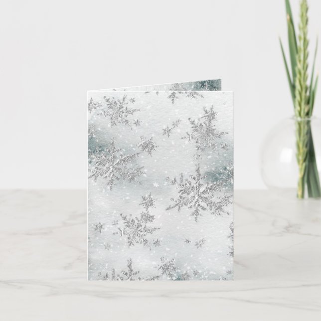 Silver Snowflakes Snowy Winter Ice Holiday Card (Front)