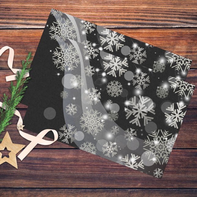 Silver Snowflakes Sparkles And Lights On Black Tissue Paper (Creator Uploaded)
