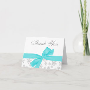 Silver Snowflakes Teal Bow Thank You Card