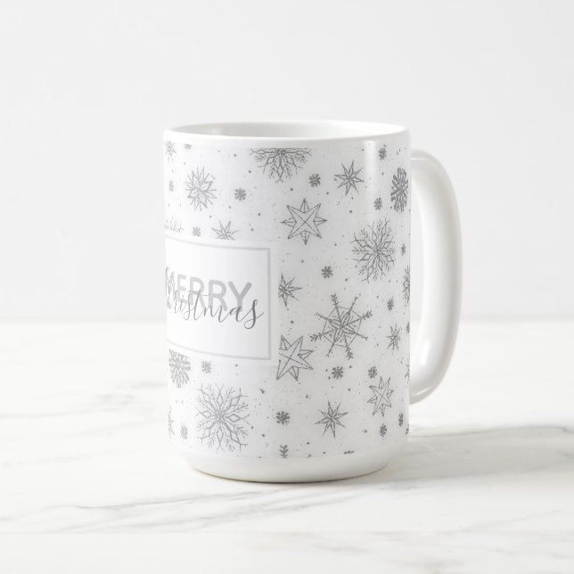 Silver Snowflakes White Design Coffee Mug (Front Right)